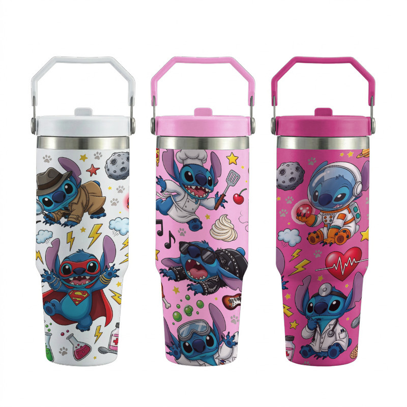 Disney Stitch Copo De Água De Grande Capacidade 900ml Garrafa Térmica De Aço Inoxidável Com Alça