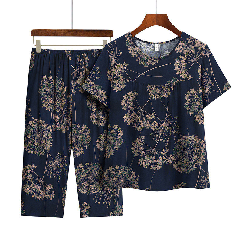 Mãe idosa de meia-idade feminina conjunto estampado de 50 anos estampado solto Casual confortável