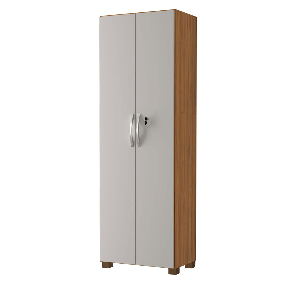 Armário Multiuso Organizador Para Escritório Quarto Lavanderia 2 portas Grande Moderno Freijó com Off White - Notável