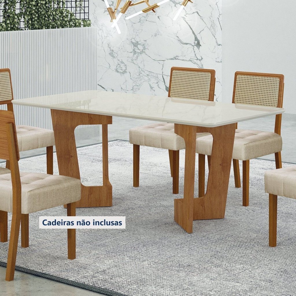 Mesa de Jantar 6 Lugares Retangular 180cm Tampo Vidro/MDF de 2,5cm Liz 180