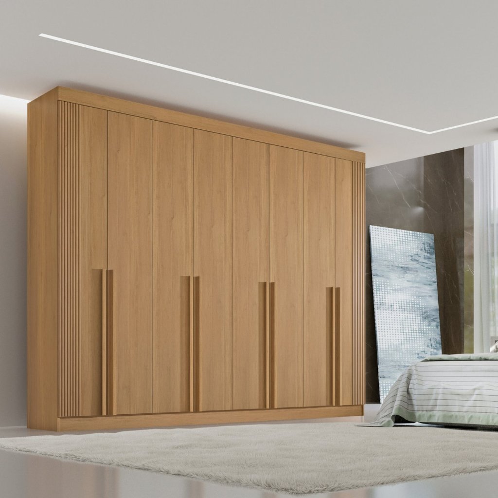Guarda-Roupa Casal MDF 08 Portas Império Ripado Cinamomo