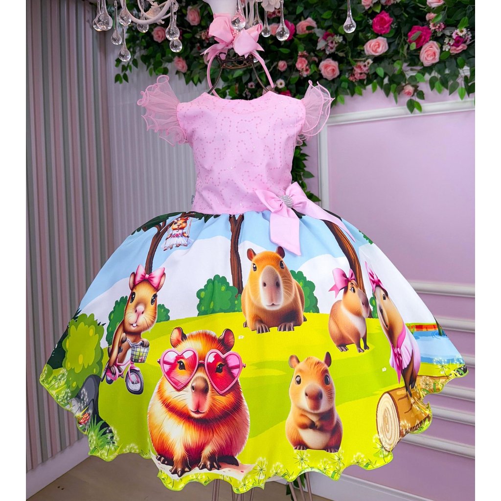 Vestido Lindo Temáticos Infantil Luxo Capivara