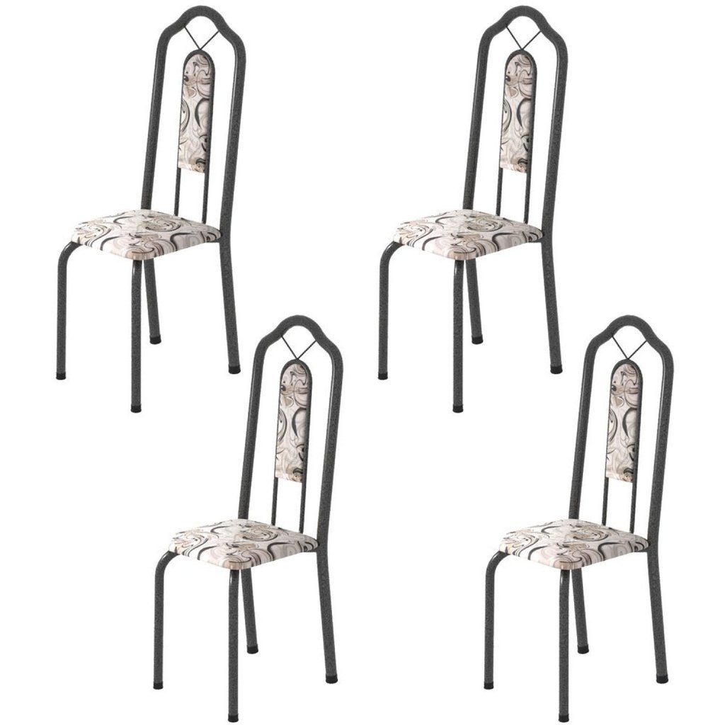 Kit 4 Cadeiras Tubular Bianca Prata/Martelado/Arabesco Martelado Prata/Arabesco