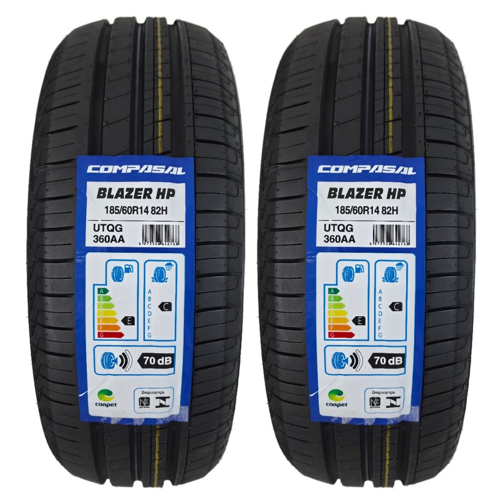 KIT 2 Pneus 185/60R14 82H Compasal Blazer HP Celta Prisma Corsa Siena Uno Argo Palio Gol Clio Fox