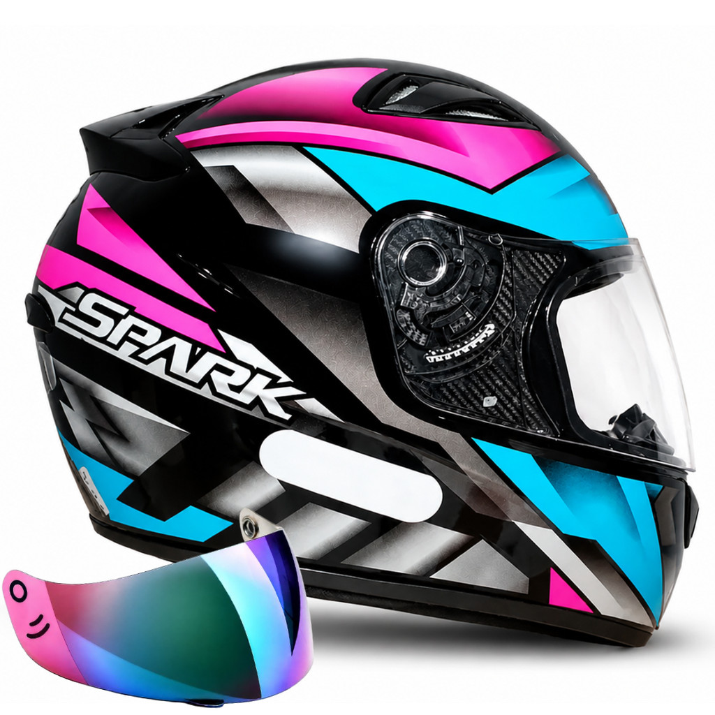 Capacete Moto Ebf Spark Oroc Rosa Mais Viseira Camaleão Ligth