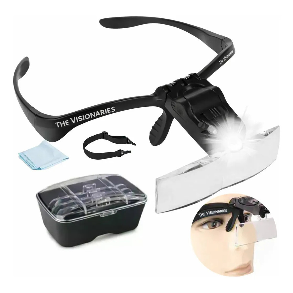 Lupa Aumento Profissional De Cabeça Eletrônica Óculos Com Luz Led 5 Lentes Esteticista Costureira Relojoeiro