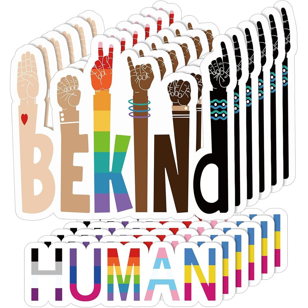 Be Kind Stickers Pride Stickers Human Rainbow Pride Decals for Cars Be Kind Sign ASL Mark Auto Truck Bumper Wall Laptop(