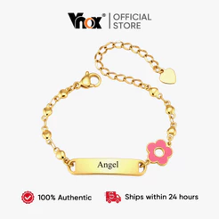 Pulseira Com Nome Infantil Vnox Gravação Personalizada , Acessórios Pingente De Flor , Corrente De Mão Banhada A Ouro ,