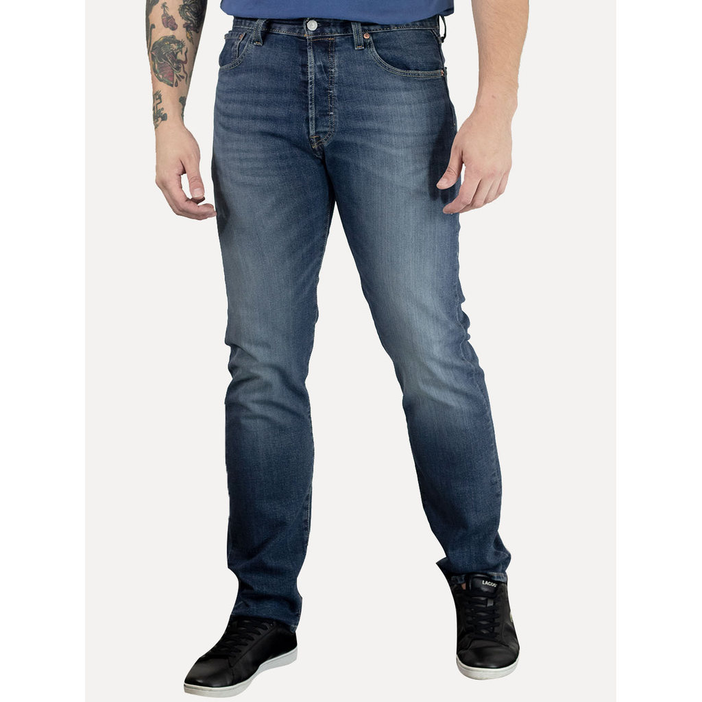 Calça Levis Jeans Masculina Slim 501 Original Greenish Azul Médio