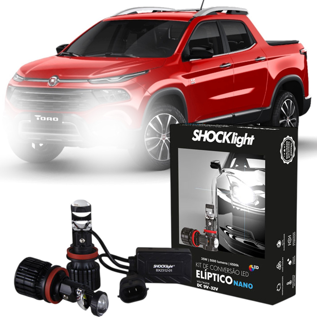 Kit Lampadas Ultra LED Premium Projetor Eliptico Fiat Toro 2016 2017 2018 2019 2020 Farol de Milha