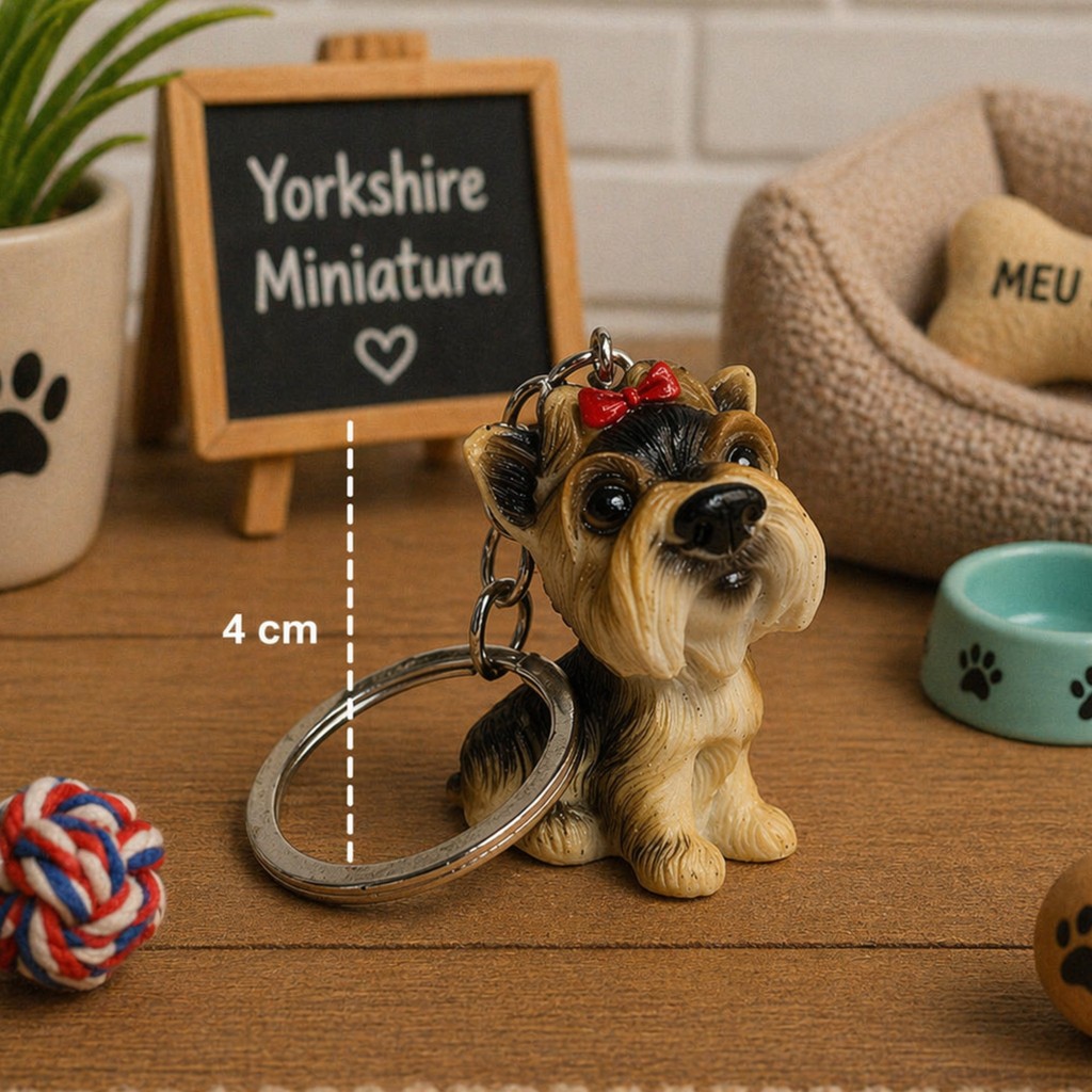 Chaveiro Resina Cachorro Yorkshire 4cm Pet Miniatura Realista