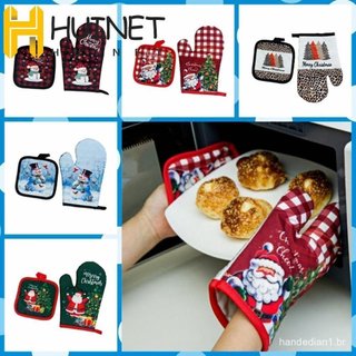 HUINET 2 Peças/Conjunto Luvas De Forno De Natal , Impressão Anti-Calor Luva De Microondas Potholder , Isolamento