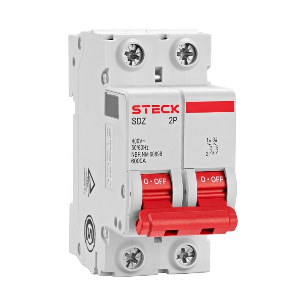 Disjuntor Steck SDZD62C63 - DIN 2P 63A Curva C 6kA Branco CEMIG