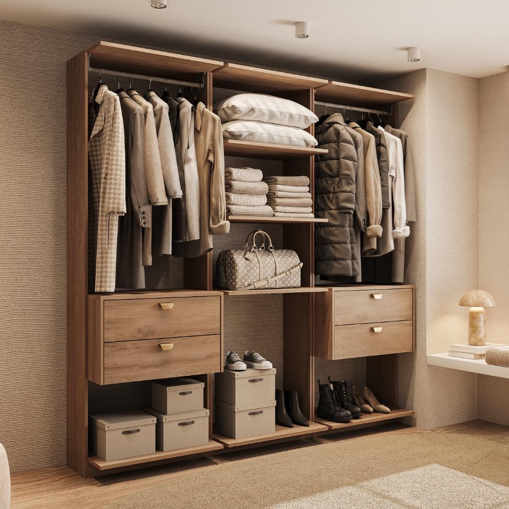 Guarda-Roupa Closet Modulado Sem Portas 4 Gavetas Alasca 180cm Freijó Carraro