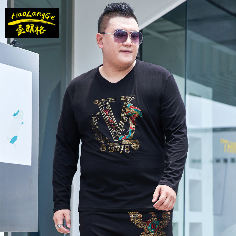 2024 novo estilo masculino wear Street wear manga comprida camiseta Laser moda mais gordura plus Size com decote em V ca