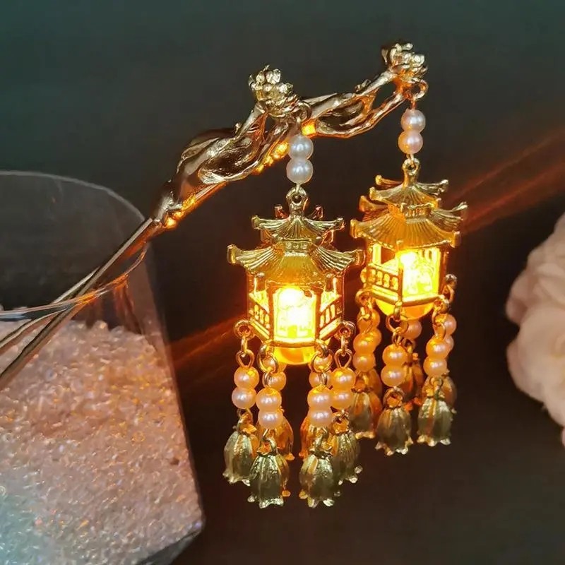 Antigo borla hairpin lanterna luminosa hairpin Metal estilo Retro palácio fada cocar diário All-Match acessórios de cabe
