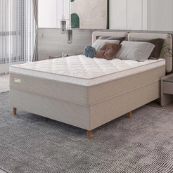 Cama Box Casal Milão com Revestimento em Malha + Colchão com Euro Pillow Umaflex