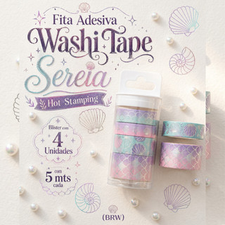 Fita Adesiva Washi Tape Sereia Hot Stamping - Blister (Mapu Distribuidora)
