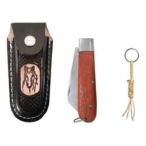 Kit Bainha De Canivete Couro+ Canivete Personalizado + Chaveiro Saca Canivete