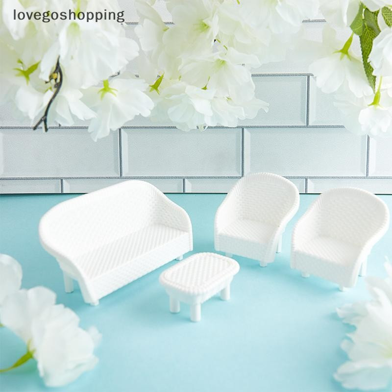 [lovego] 4 Peças Brancas DIY Casa De Bonecas Em Miniatura Sala De Estar Sofá Antigo Modelo De Mesa Brinquedo Infantil BR
