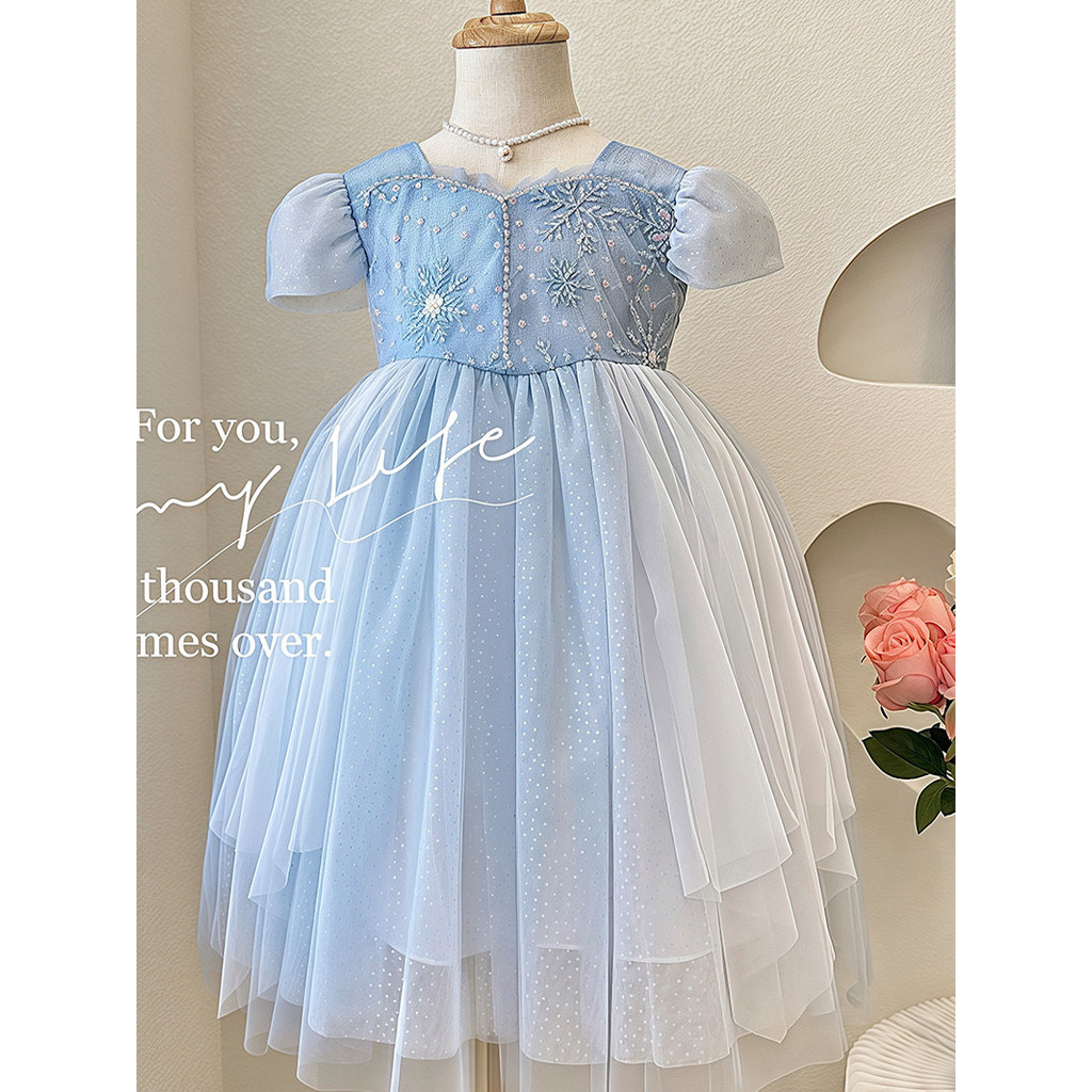 Genuíno menina elsa vestido de princesa verão congelado elsa vestido crianças vestido elsa de manga curta