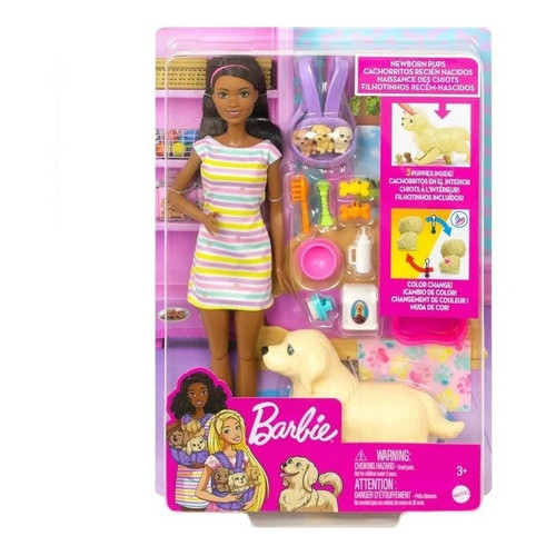 Boneca Barbie - Cachorrinhos Recém-Nascidos - Negra  - HCK76 - Mattel