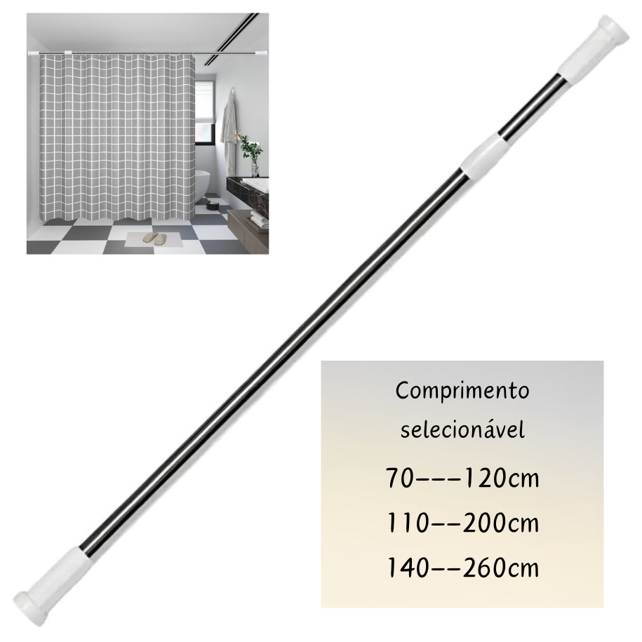 Varão Extensível Universal Sem Furo para Cortina Box Banheiro e Ambientes
