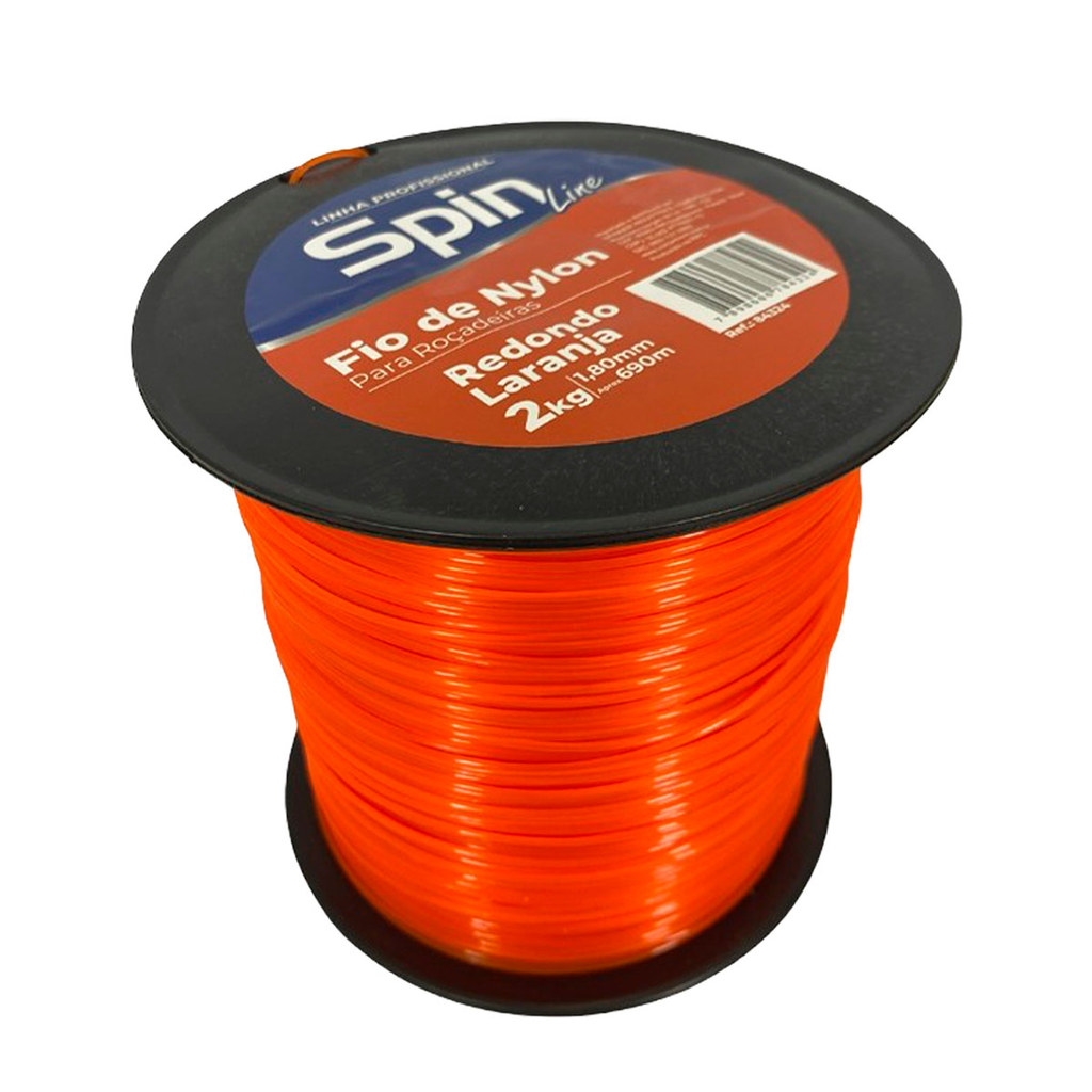 Rolo Fio Nylon Redondo 1,80mm P/ Roçadeira Aparador 2kg 690m Laranja