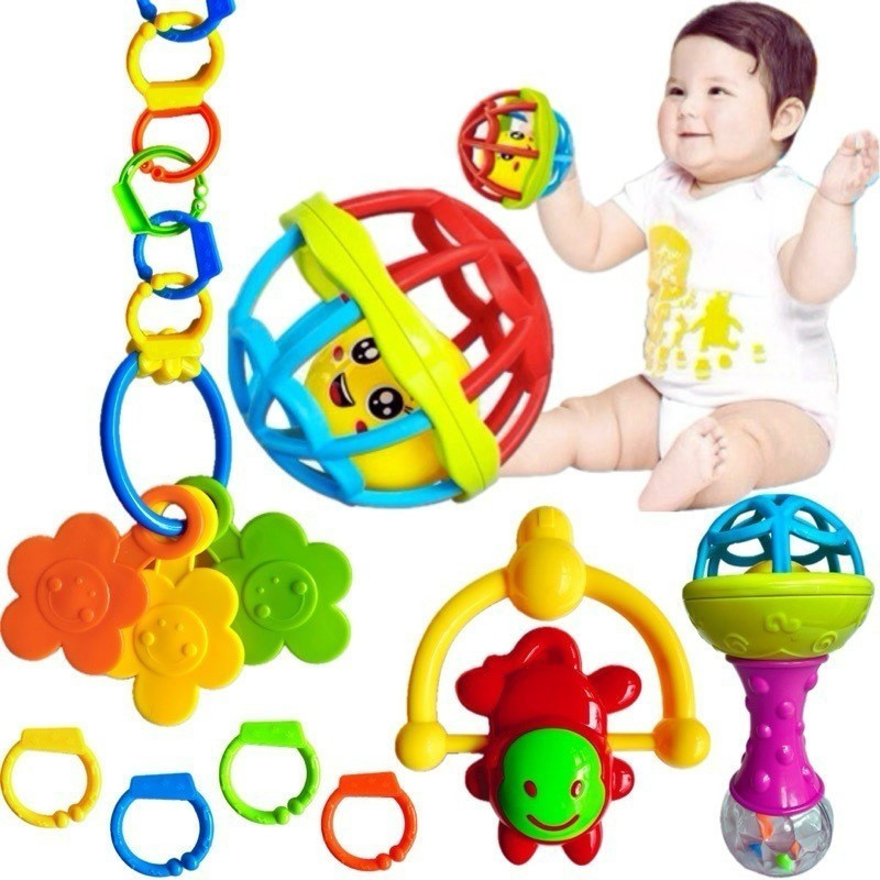 Kit Brinquedos Para Bebê Chocalhos Mordedor Sensorial 5 Peças Brinquedo Infantil Musical Coisas de Bebê Neném Criança