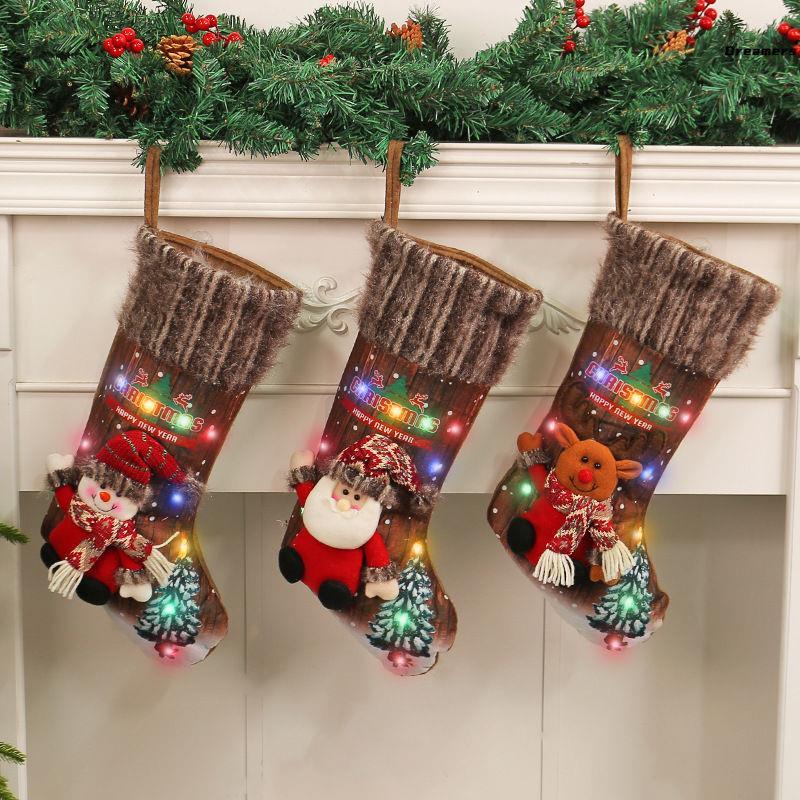 Lanternas de natal estoques de natal enfeites de árvore de natal crianças sacos de presente lareira decoração meias fabr