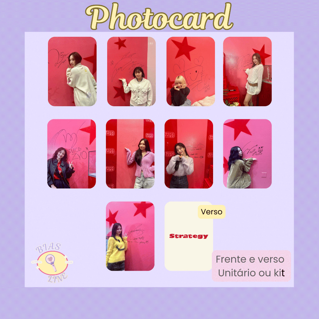 Photocard Fanmade Twice Strategy | K-pop | Papel Fotográfico Laminado | Unidade ou Set