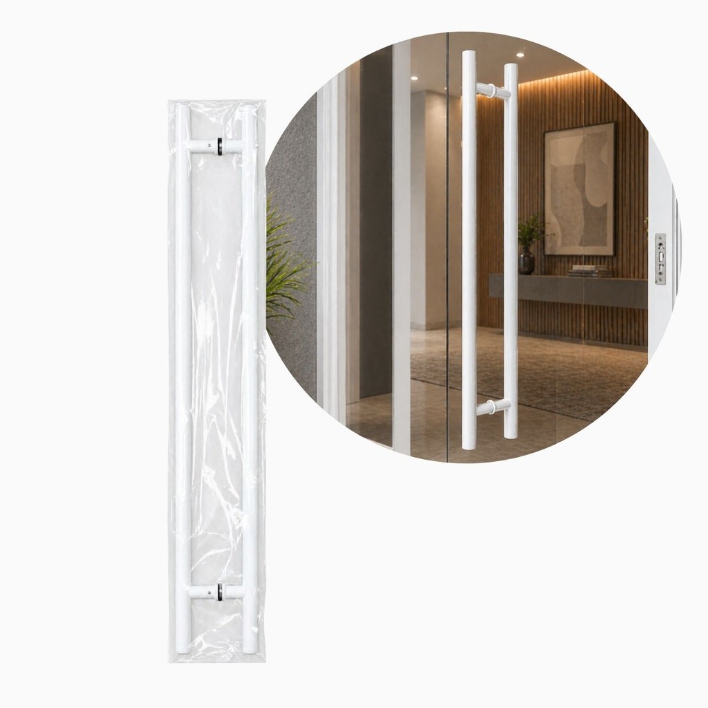 Puxador Em Aluminio P/ Porta Ferro Vidro Madeira Abrir Correr Tipo H 100cm/1000mm Jp-2753 Branco
