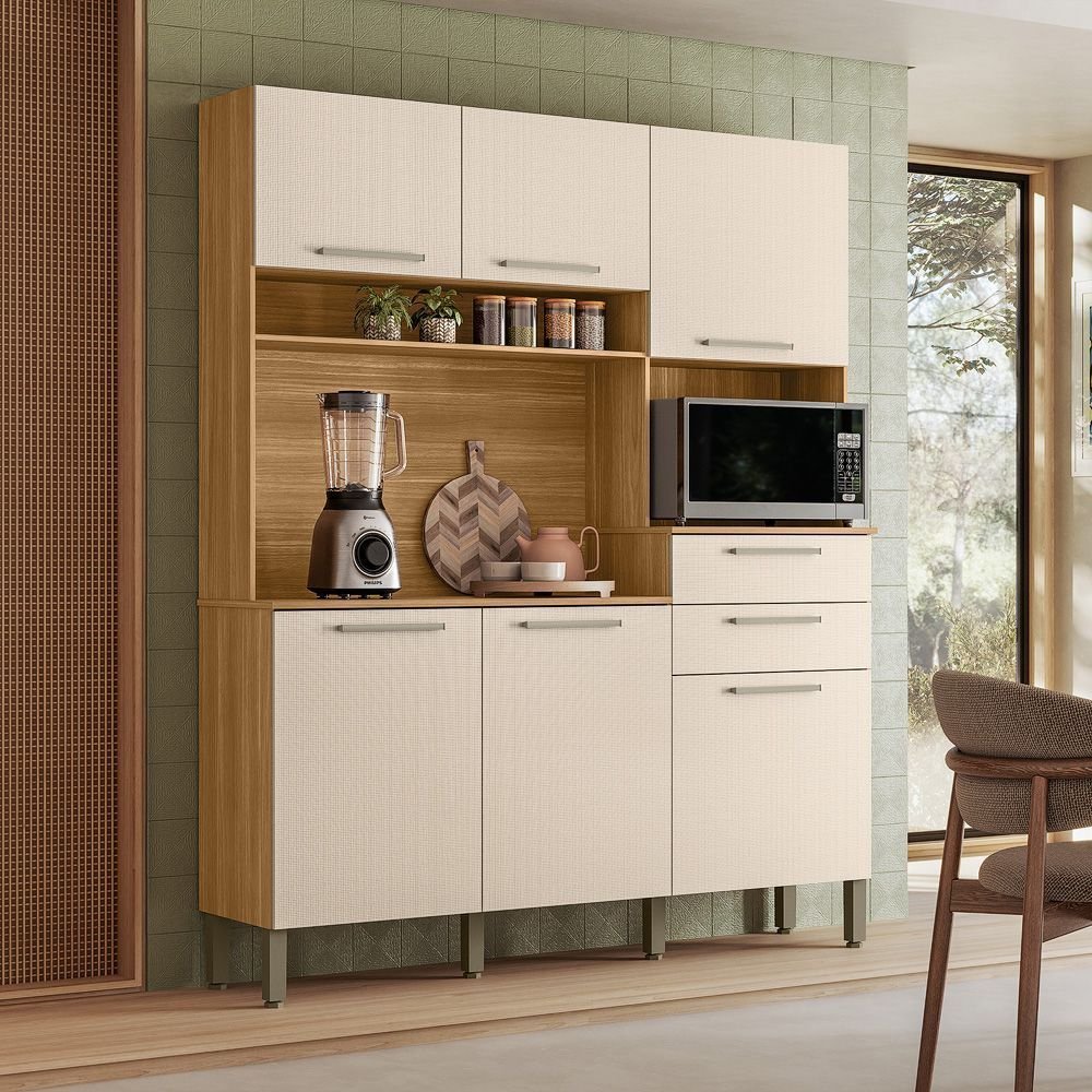 Armário de Cozinha 6 Portas 2 Gavetas Montesa Branco/Freijó/Soft Freijó/Soft