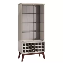 Cristaleira Moderna Classic Adega para Sala Estar 2 Portas de Vidro Pés Madeira Off White - Imcal