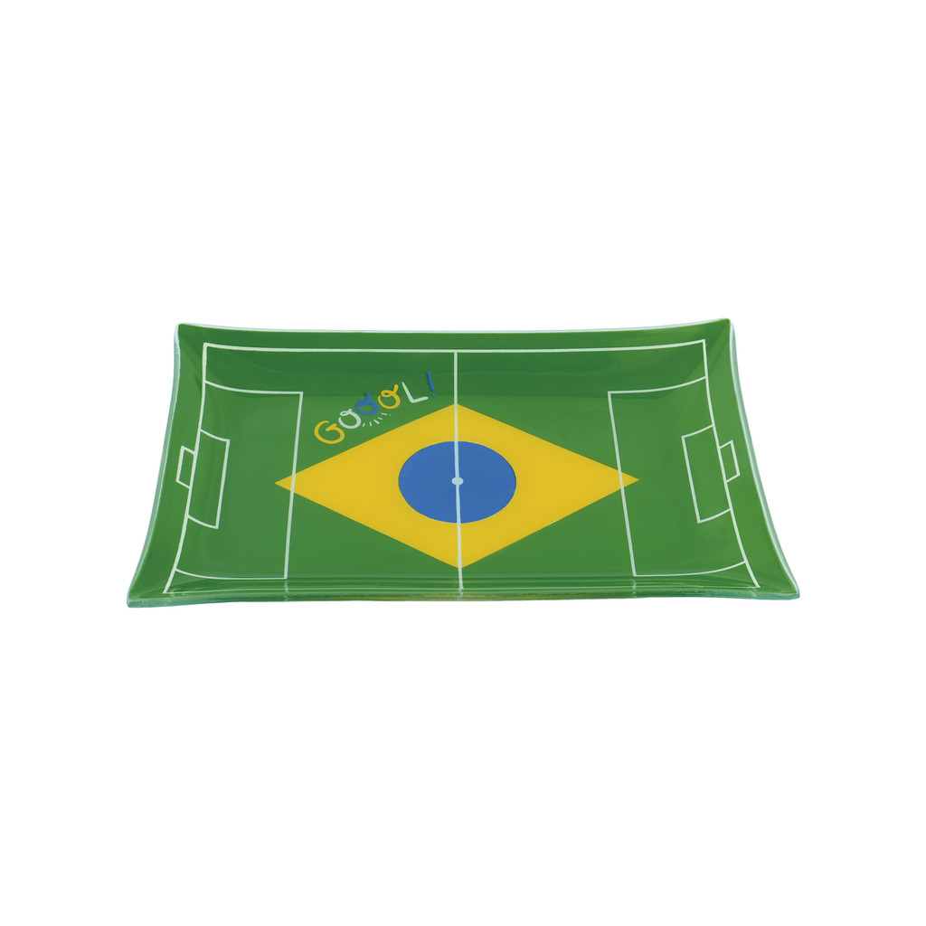 Prato Raso em Vidro Campo de Futebol 23,5x15,5x1,5cm - Decor Glass