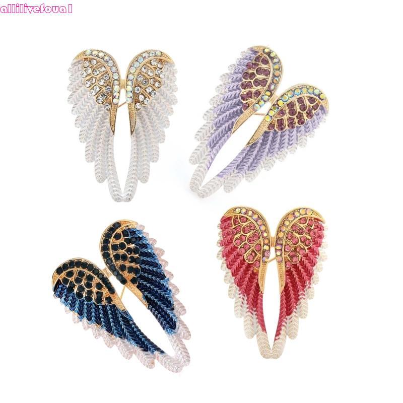 allilivefoua1 Conjunto 4 Broche Strass Asa Anjo Pena Lapela Pino Jóias Para Elegante Unissex Fest