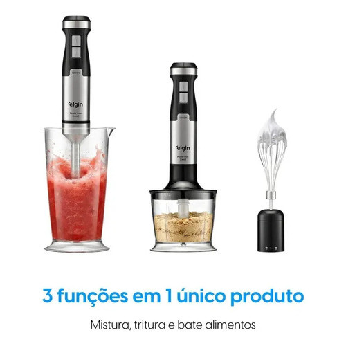 Mixer 3 em 1 Elgin 1000W Inox com Triturador Fouet e Copo para Sucos Sopas e Molhos