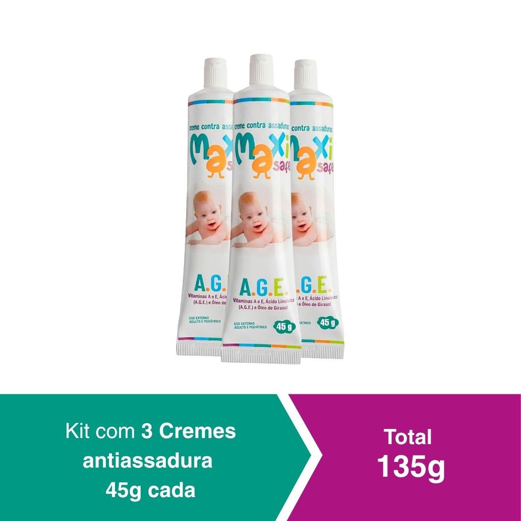 Kit 3 Creme Pomada Antiassadura Vitamia A.E com Óleo de Girassol A.G.E 135g Maxi Baby