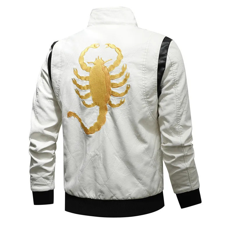 Nova Jaqueta Streetwear Masculina, Moda com Bordado de Escorpião, Jaqueta de Couro PU para Motociclistas, Casaco RXOS