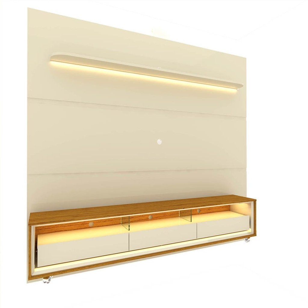 Rack Painel para TV até 90 Polegadas LED 100% MDF 219cmx240cm 3 Gavetas com Rodízios Royal Requinte Branco Off