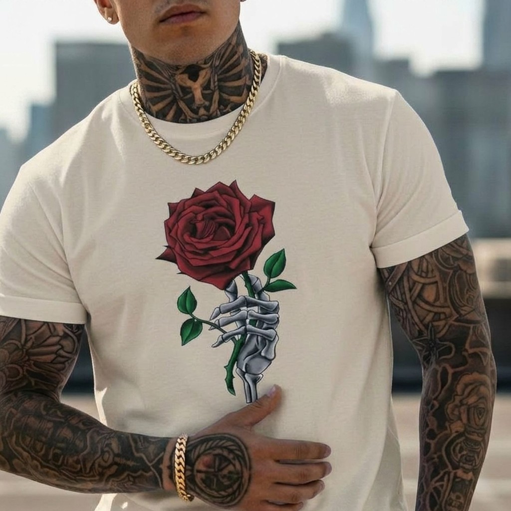 Camiseta Básica Casual Masculina Estampada Rosa Estilosa Premium Academia Treino Presente