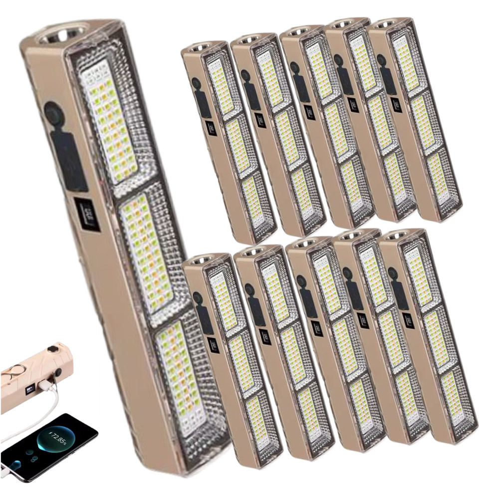 Kit 10 Luminária Led Tubo 200w Emergência Camping Lampião Pesca Barraca Lanterna 22cm Luminoso Recarregável