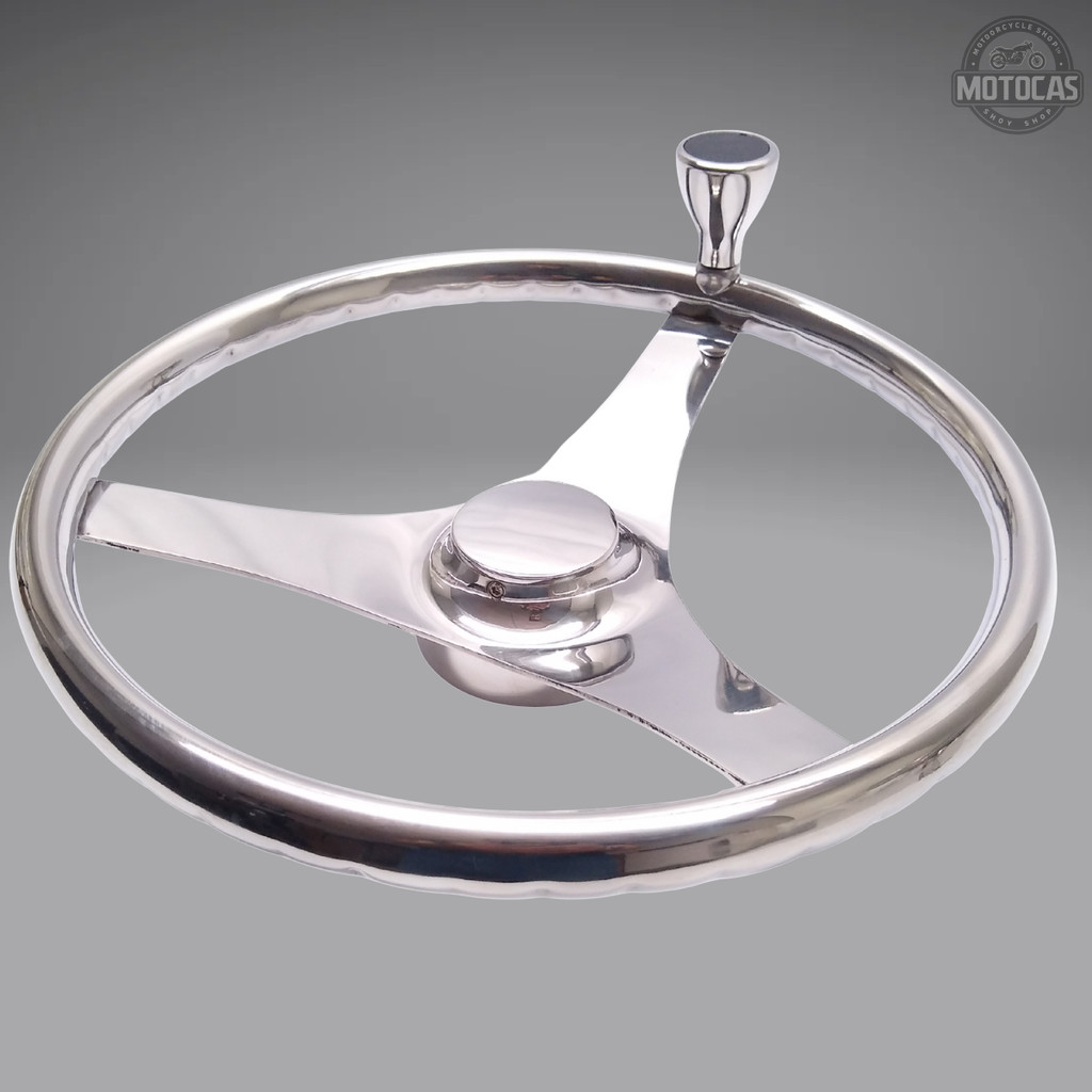 Volante Aço Inox 316 Náutico C/ Knob Para Barcos Veleiros Lancha Universal
