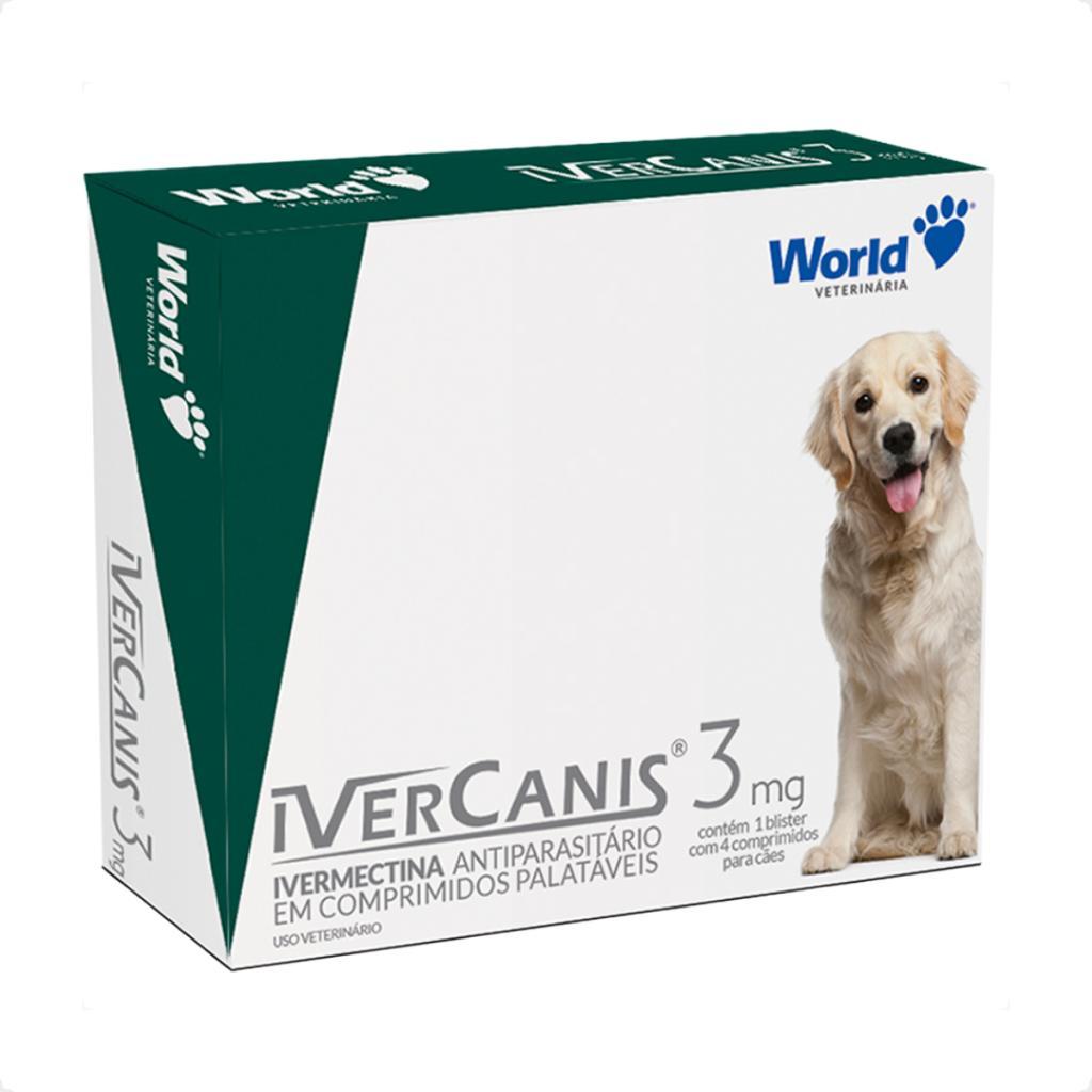 IverCanis 3mg Cães 15Kg World Veterinária - 4 Comprimidos