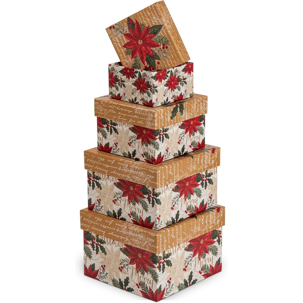 Caixas de Presente Quadradas Briful com Tampas, 4 Peças, Caixas de Presente de Natal para Presentes, Tamanhos Variados, 