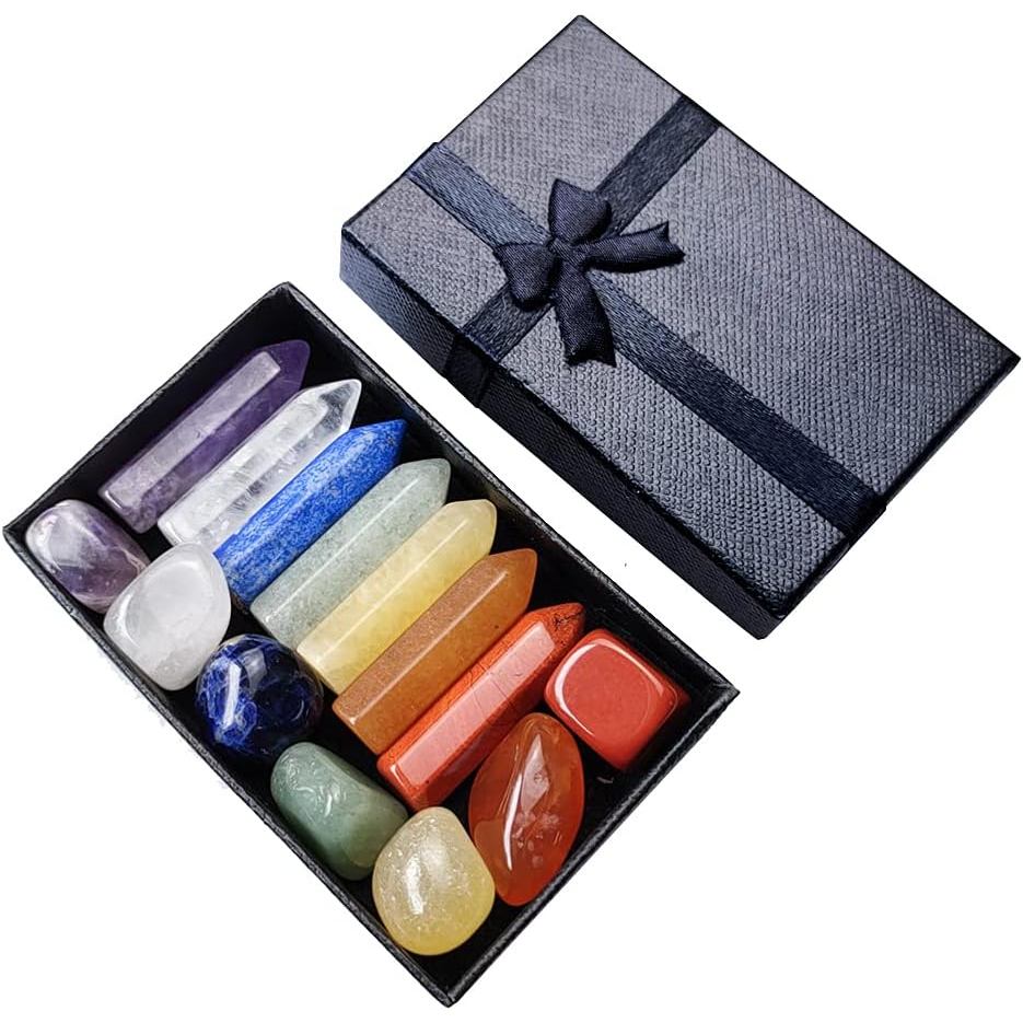 Kit de Cristais de Chakra para Cura, Varinhas de Cristal para Cura, Pontas de Cristal Reiki, Conjunto de 7 Cristais Rola