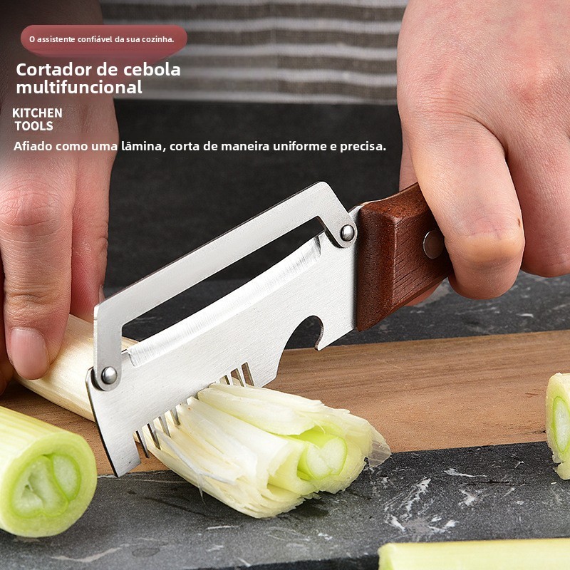  Cozinha de aço inoxidável 3-em-1 cortador multifuncional e cortador, adequado para ferramentas de cozinha de cebolha, v