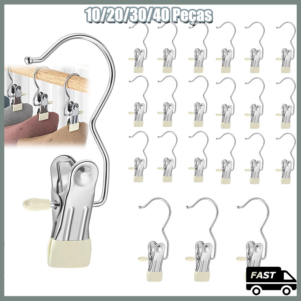 Varal em Aço Inox 10/20/30/40 peças Prendedores para Meias e Roupas Íntimas para Apartamentos e Lavanderia Branco
