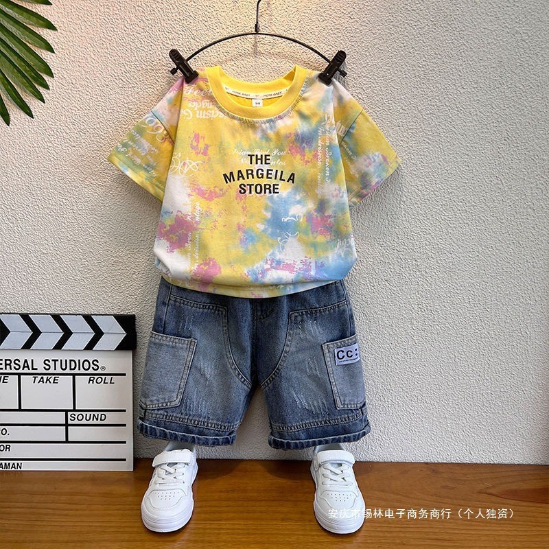 Crianças roupas infantis meninos ternos infantis verão bonito moda Tie-Dye roupas infantis Super bonito roupas de verão 