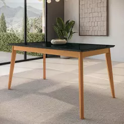Mesa de Jantar em Madeira Maciça Kappesberg Canela/Preto Fosco 160cm